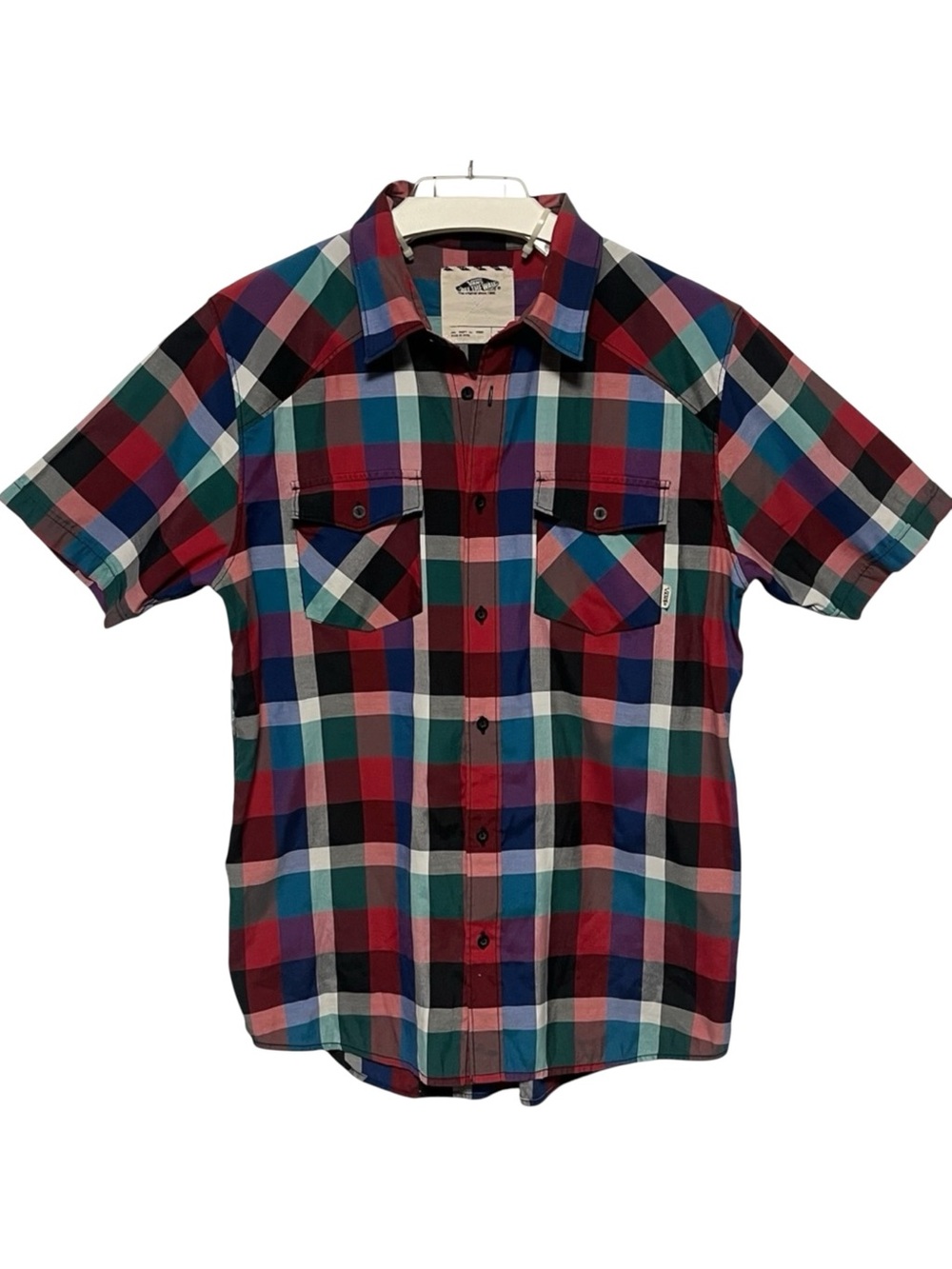 VANS Off The Wall Multicolor Plaid Short Sleeve Button Down Shirt Size M